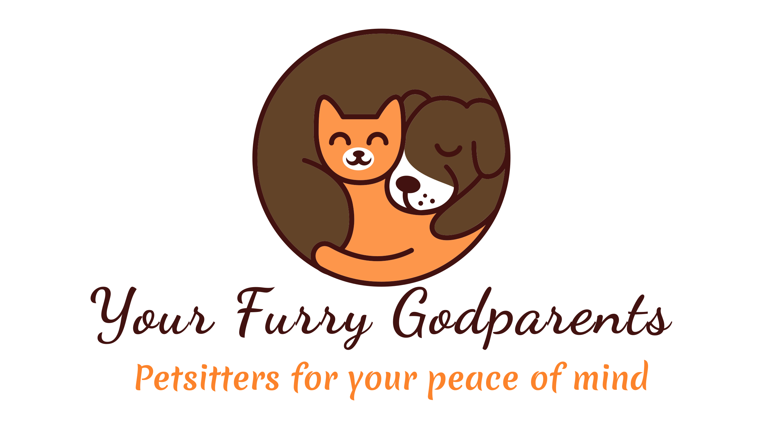 Your Furry Godparents Logo: A chocolate Lab wrapped around a Ginger Cat